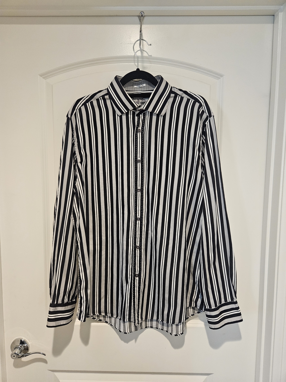 Bugatchi Black and White Vertical Stripe Button-Down Shirt #921